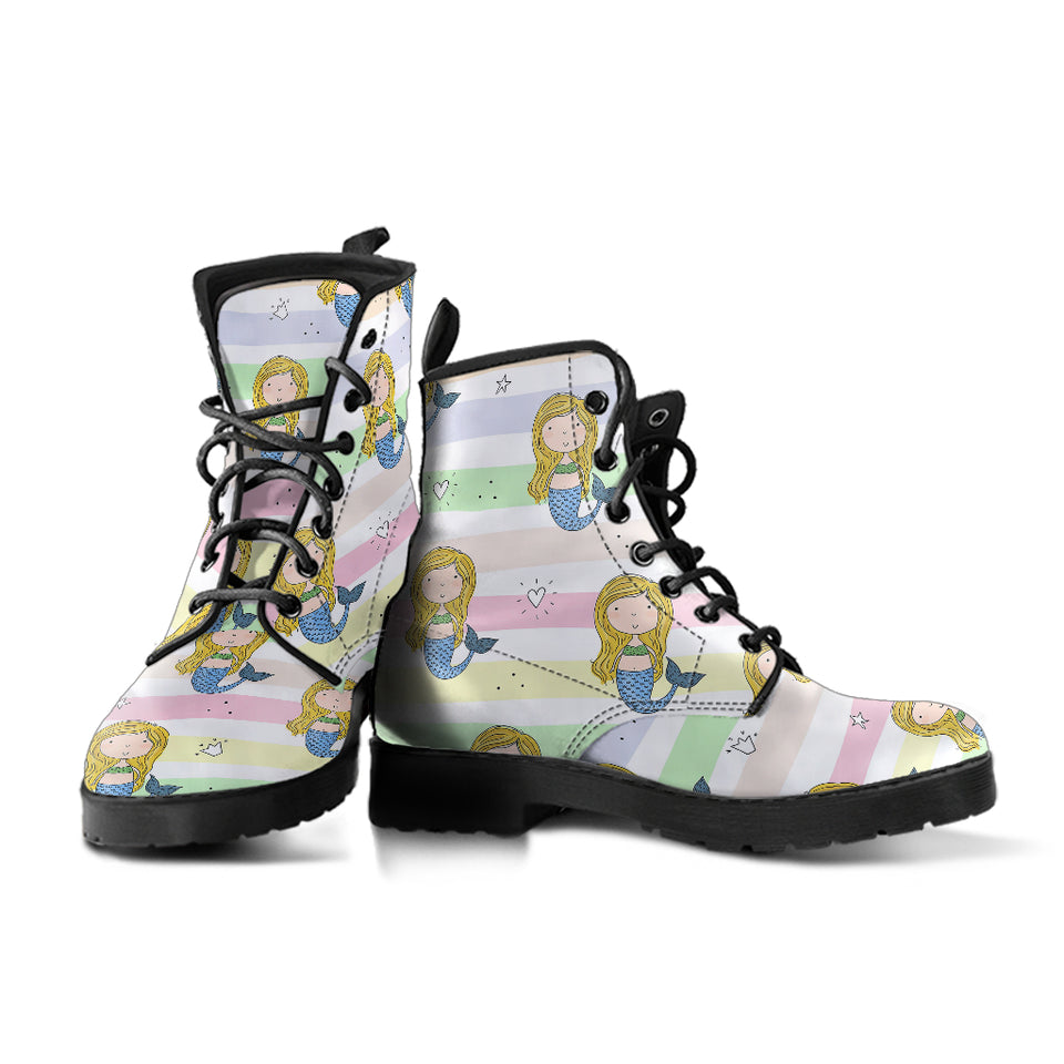 Cute Hand Drawn Mermaid Leather Boots
