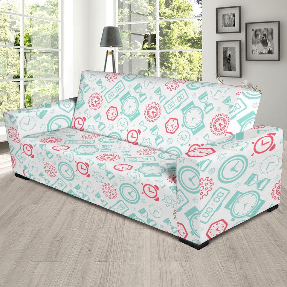 Clock Time Pattern Blackground Sofa Slipcover