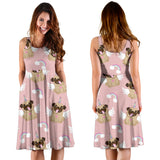Cute Unicorn Pug Pattern Sleeveless Midi Dress