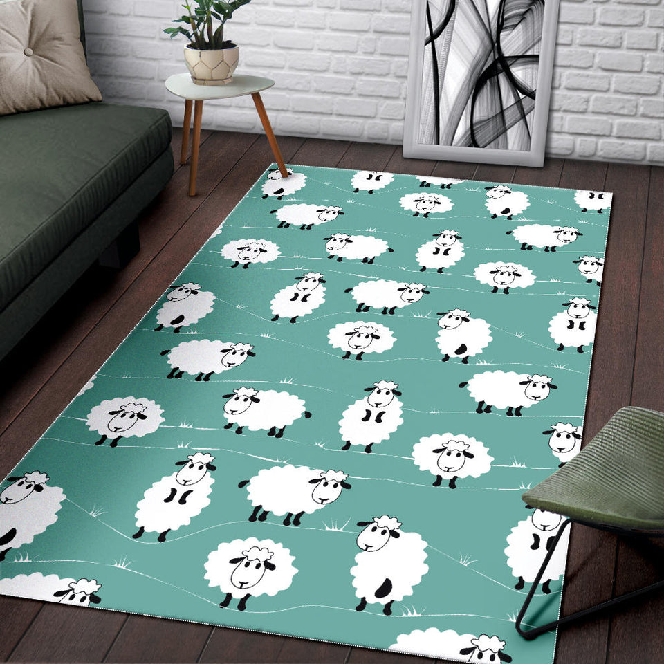Cute Sheep Green Background Area Rug