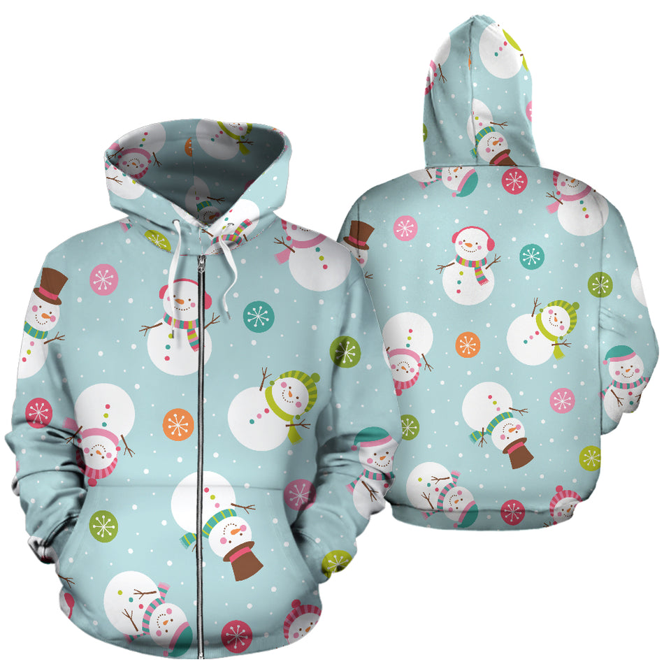 Cute Snowman Snowflake Pattern Zip Up Hoodie