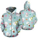 Cute Snowman Snowflake Pattern Zip Up Hoodie