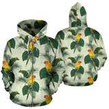 Beautiful Parrot Palm Leaves Pattern Zip Up Hoodie