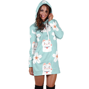Maneki Neko Lucky Cat Sakura Women'S Hoodie Dress