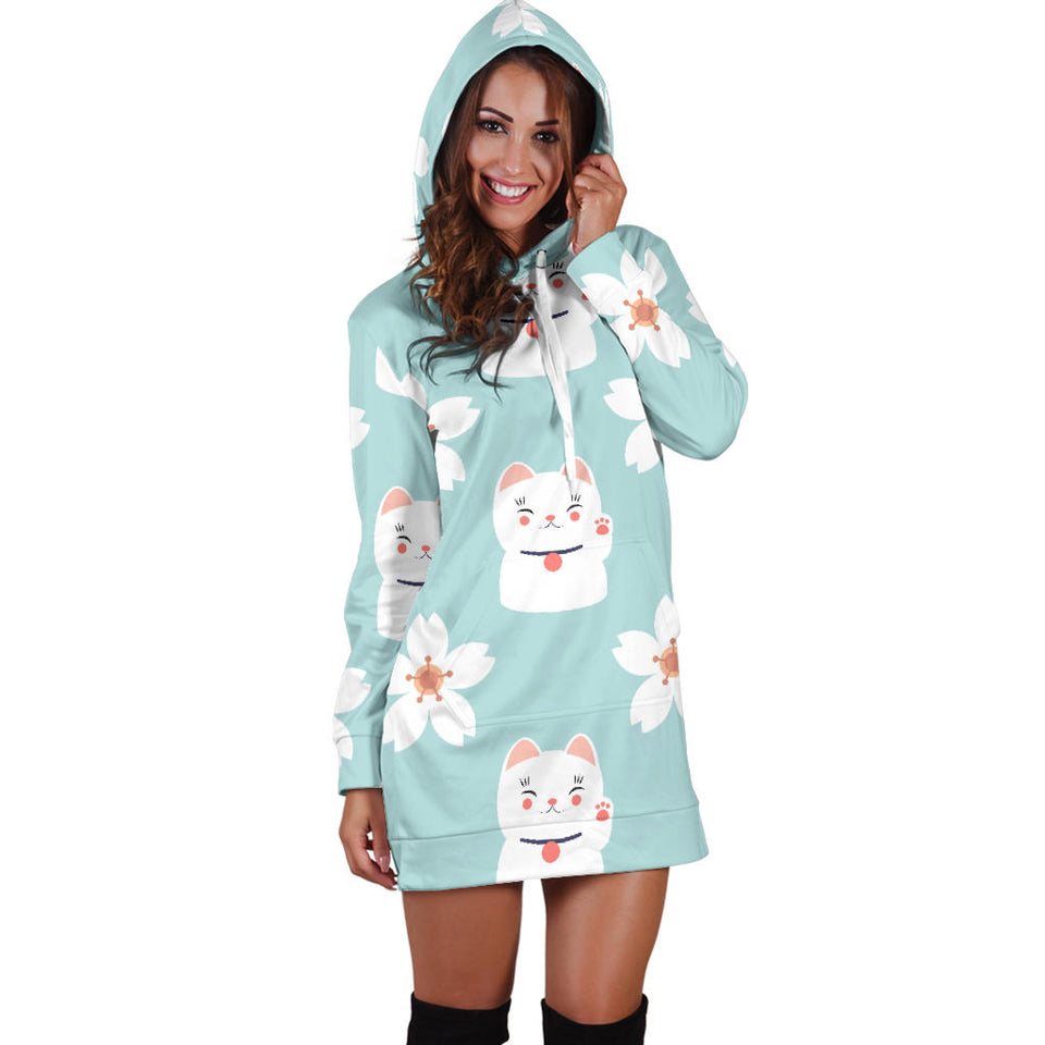 Maneki Neko Lucky Cat Sakura Women'S Hoodie Dress