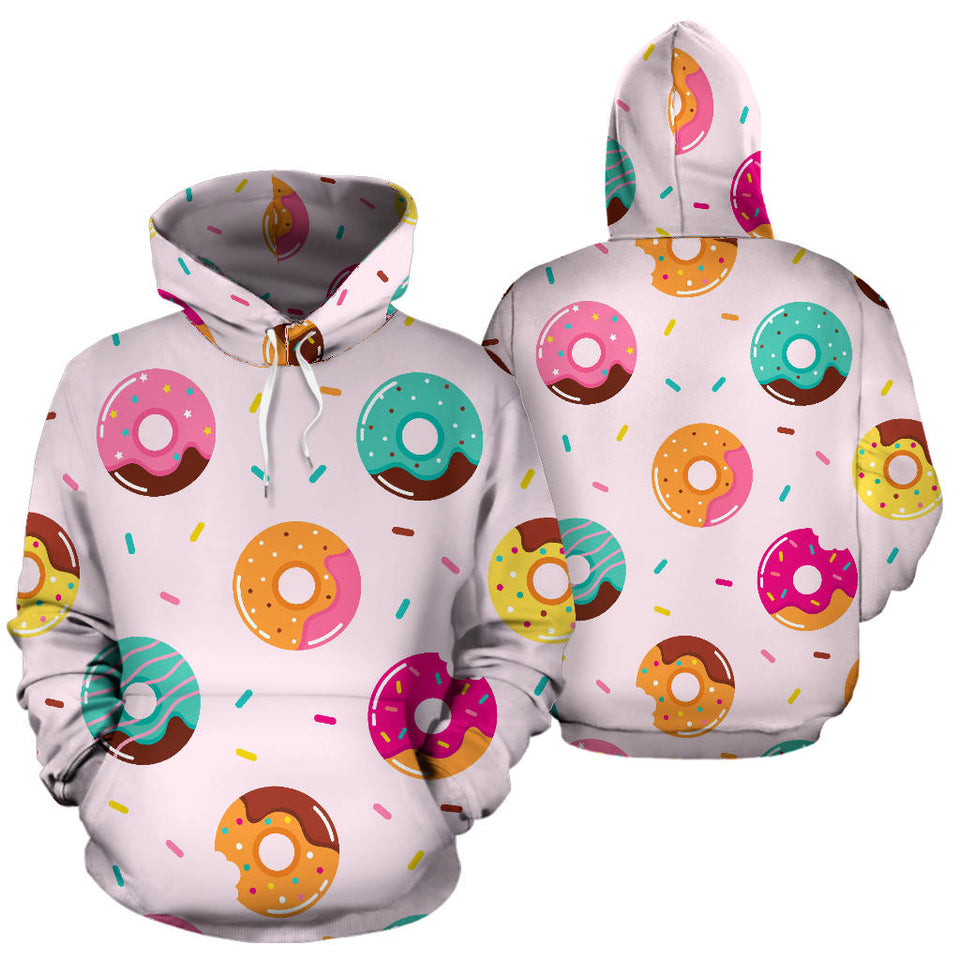 Donut Pattern Glaze Pink Background Men Women Pullover Hoodie