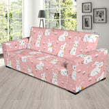 Cute White Rabbit Flower Pink Background Sofa Slipcover