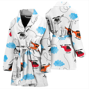 Watercolor Helicopter Cloud Pattern Women'S Bathrobe