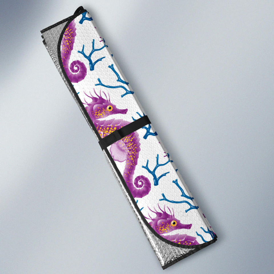 Purple Seahorse Blue Coral Pattern Car Sun Shade