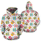 Color Cute Owl Pattern Men Women Pullover Hoodie