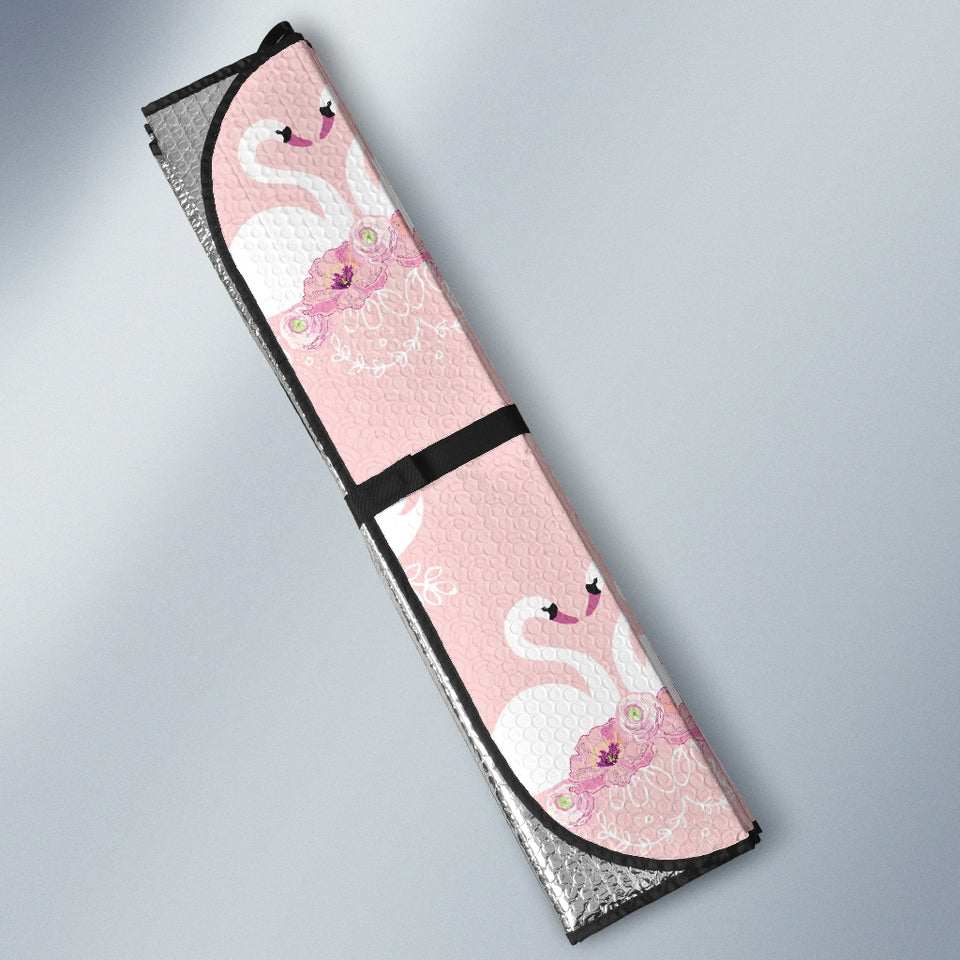 White Swan And Flower Love Pattern Car Sun Shade