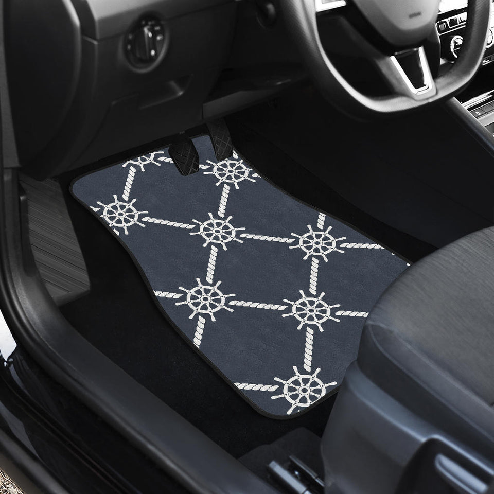 Nautical Steering Wheel Rope Pattern Front And Back Car Mats