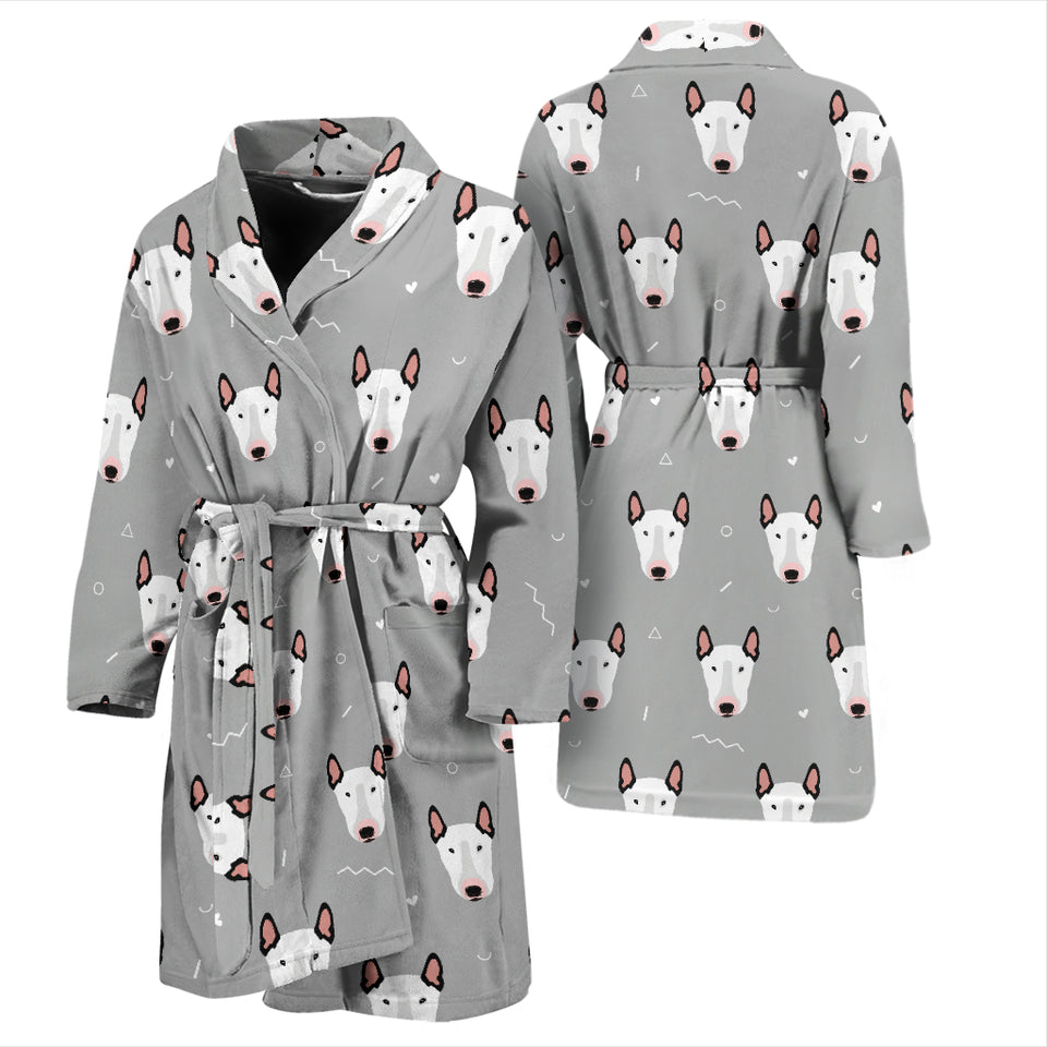 Bull Terrier Pattern Print Design 05 Men's Bathrobe