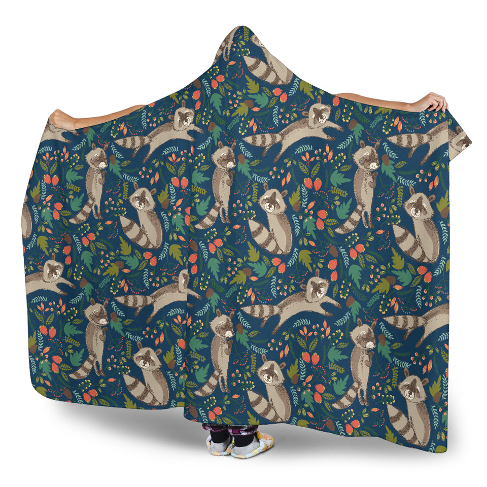 Raccoon Tropical Leaves Pattern Hooded Blanket