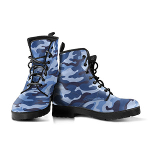 Blue Camo Camouflage Pattern Leather Boots