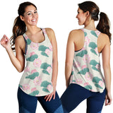 Pink lotus waterlily leaves pattern Women Racerback Tank Top