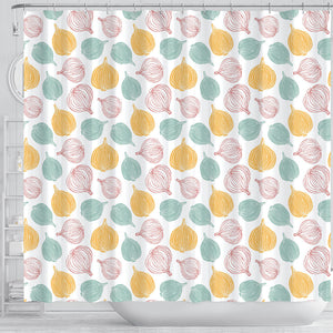 Colorful Onions White Background Shower Curtain Fulfilled In US