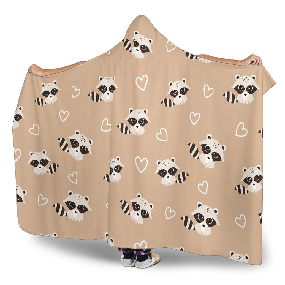 Cute Raccoon Heart Pattern Hooded Blanket