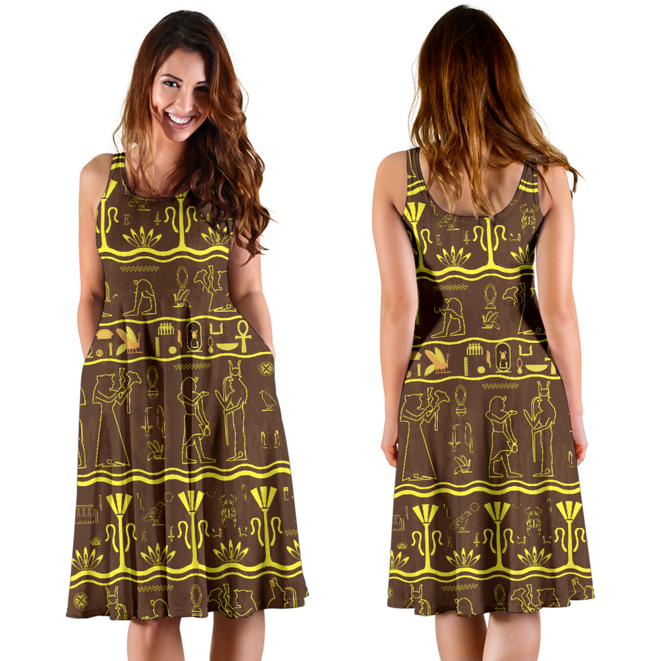Egypt Hieroglyphics Pattern Print Design 03 Sleeveless Midi Dress