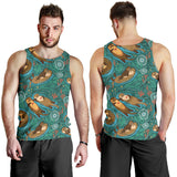 cute brown sea otters ornamental seaweed corals green water Men Tank Top