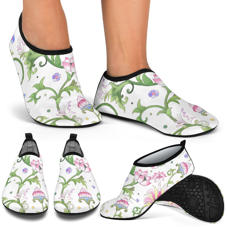 Beautiful Pink Lotus Waterlily Leaves Pattern Aqua Shoes