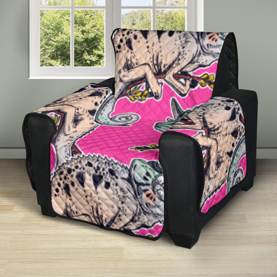 Chameleon lizard pattern pink background Recliner Cover Protector
