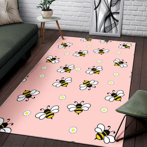 Cute Bee Flower Pattern Pink Background Area Rug