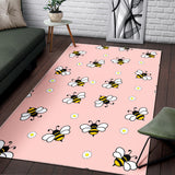 Cute Bee Flower Pattern Pink Background Area Rug