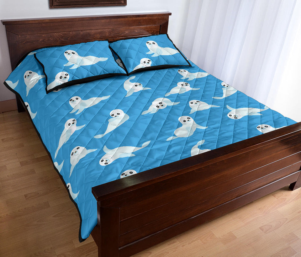 Cute sea lion seal pattern background Quilt Bed Set
