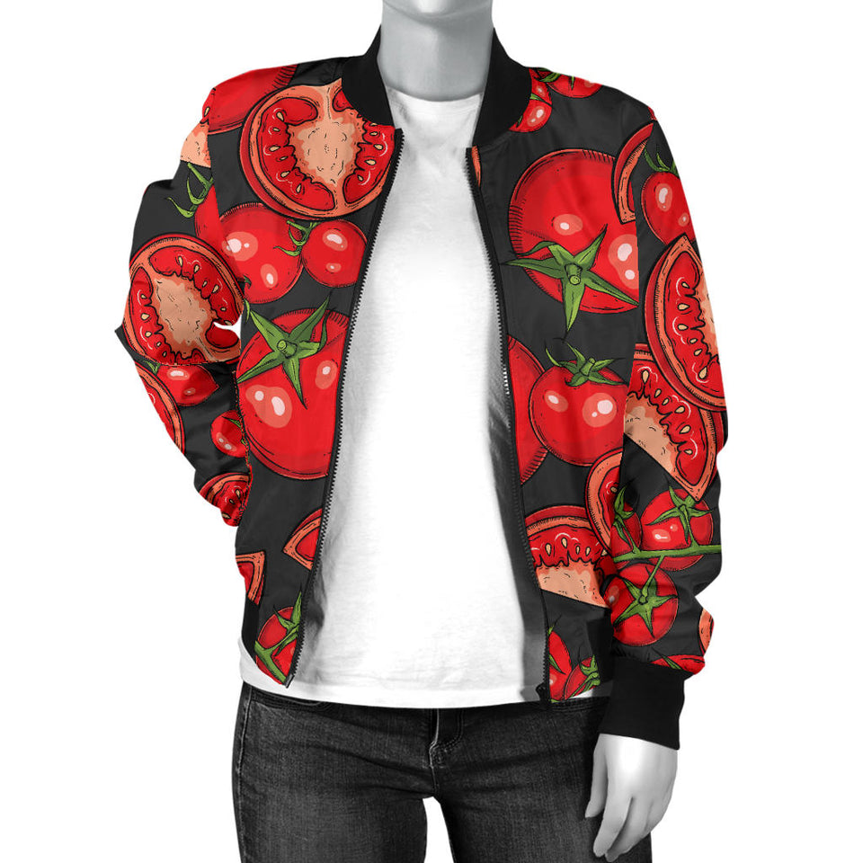 Tomato Black Background Women'S Bomber Jacket