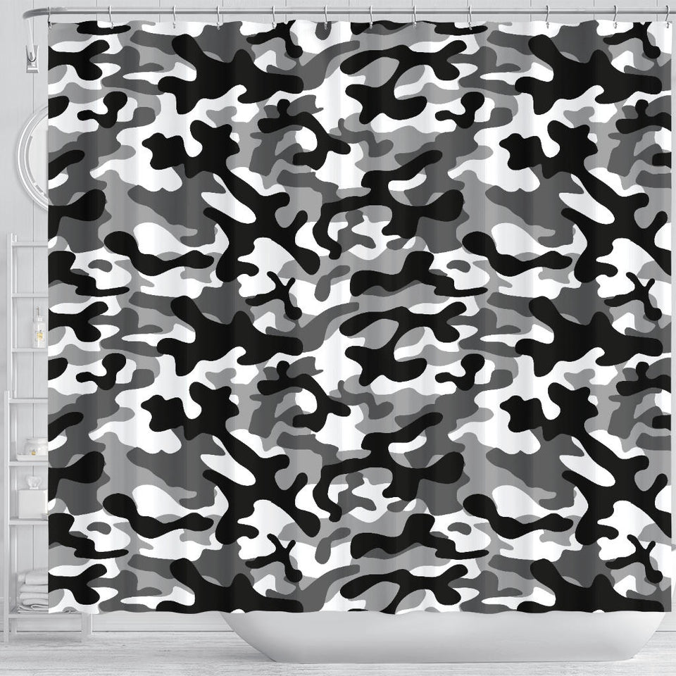 Black White Camo Camouflage Pattern Shower Curtain Fulfilled In US
