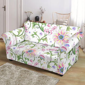 Beautiful Pink Lotus Waterlily Leaves Pattern Loveseat Couch Slipcover