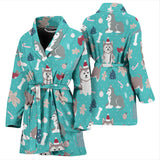 Christmas Cute Siberian Husky Puppie Pattern Women'S Bathrobe