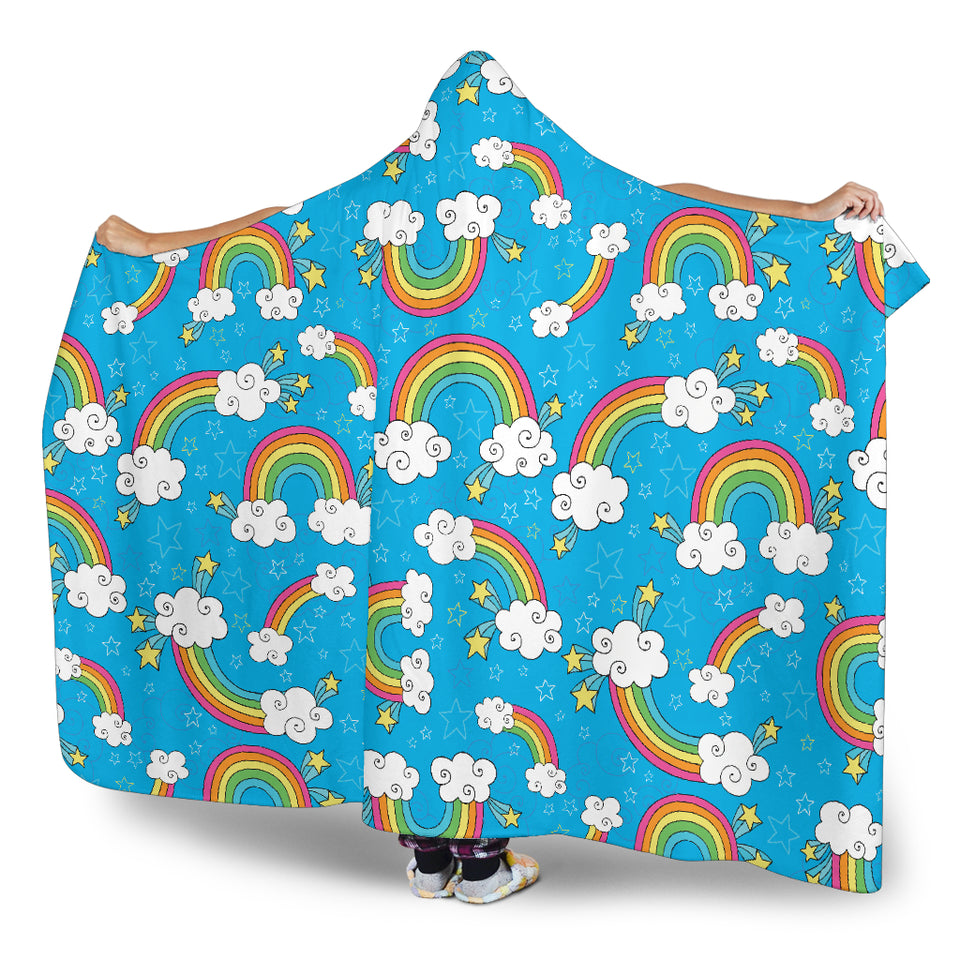 Rainbows Sky Clouds Pattern Hooded Blanket