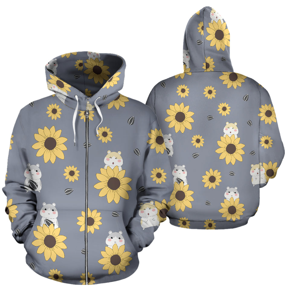 Cute Hamster Sunflower Pattern Background Zip Up Hoodie