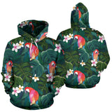 Parrot Palm Tree Leaves Flower Hibiscus Pattern Men Women Pullover Hoodie