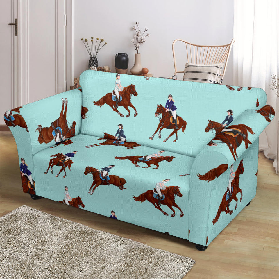 Horses Running Horses Rider Pattern Loveseat Couch Slipcover