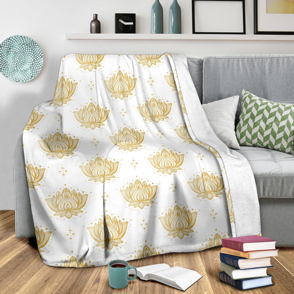 Gold Ornamental Lotue Waterlily Symbol Pattern Premium Blanket