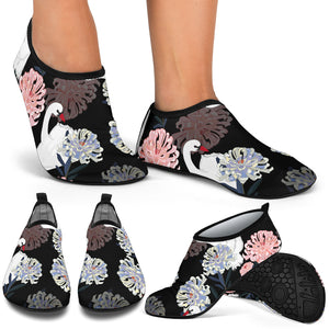 White Swan Blooming Flower Pattern Aqua Shoes