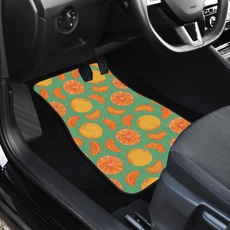 Orange Fruit Pattern Green Background Front Car Mats