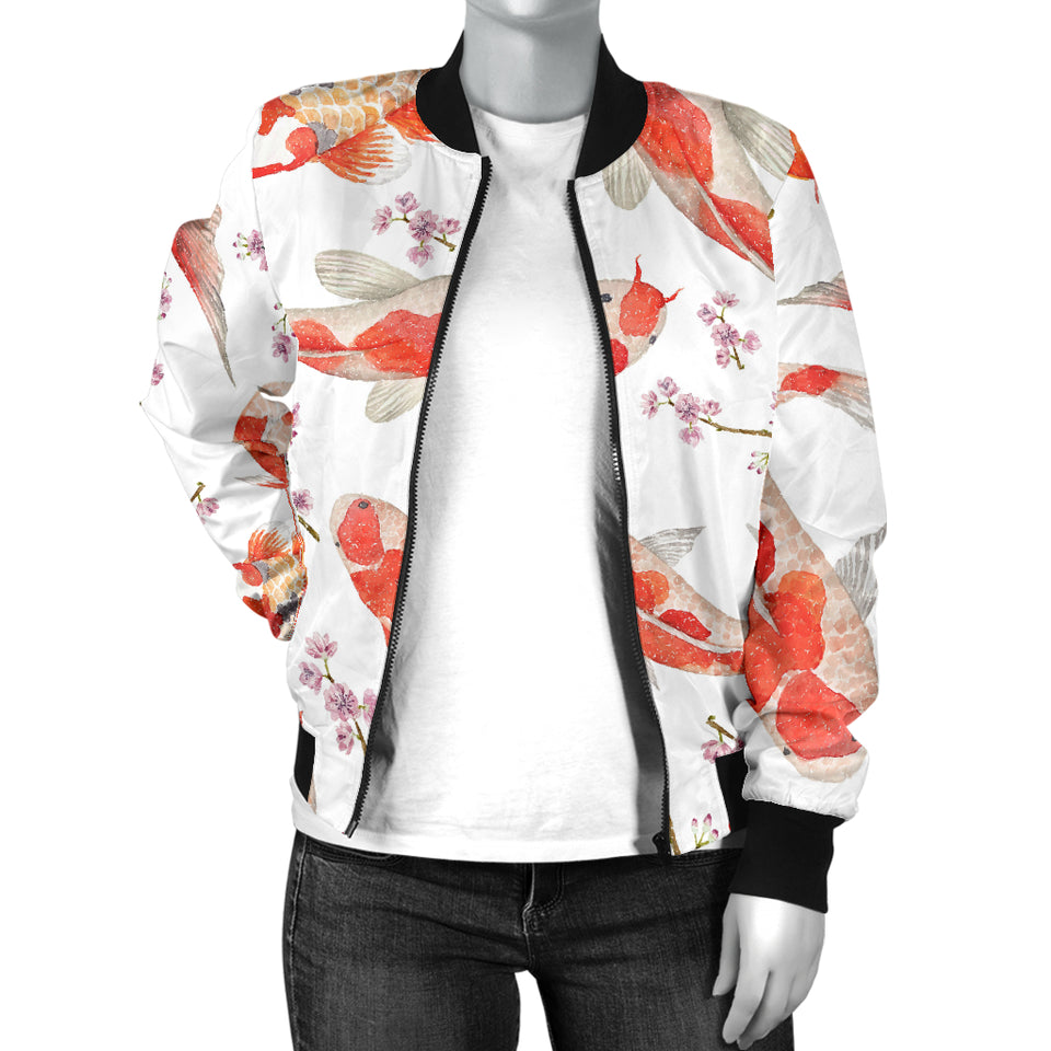 Watercolor Koi Fish Carp Fish Pattern Women'S Bomber Jacket