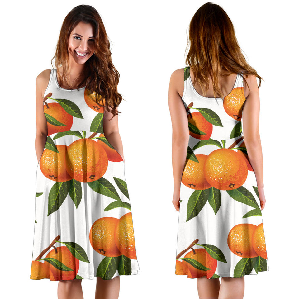 Oranges Pattern Background Sleeveless Midi Dress