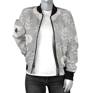 Cute Koala Leaves Pattern Women'S Bomber Jacket