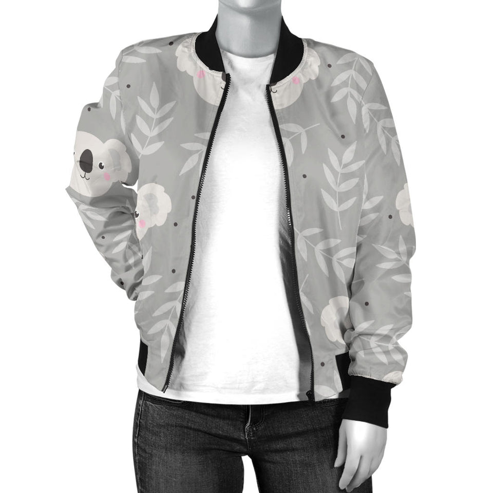 Cute Koala Leaves Pattern Women'S Bomber Jacket