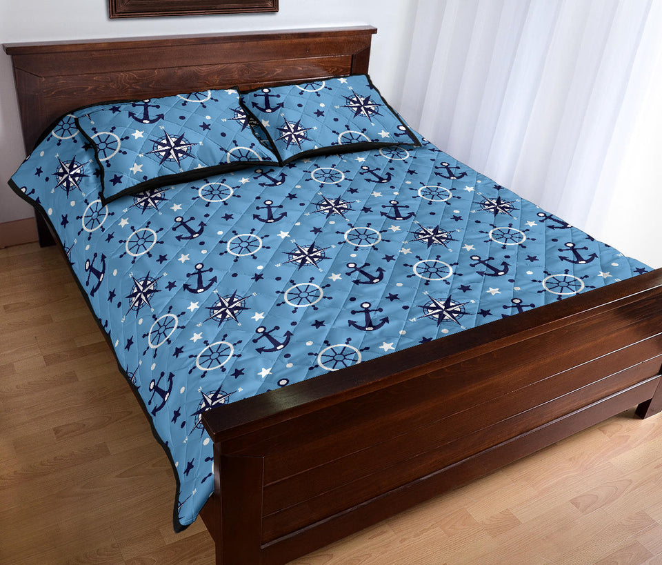Anchors rudder compass star nautical pattern Quilt Bed Set