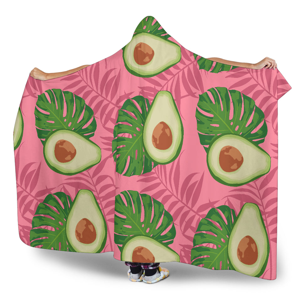 Avocado Slices Leaves Pink Back Ground Hooded Blanket