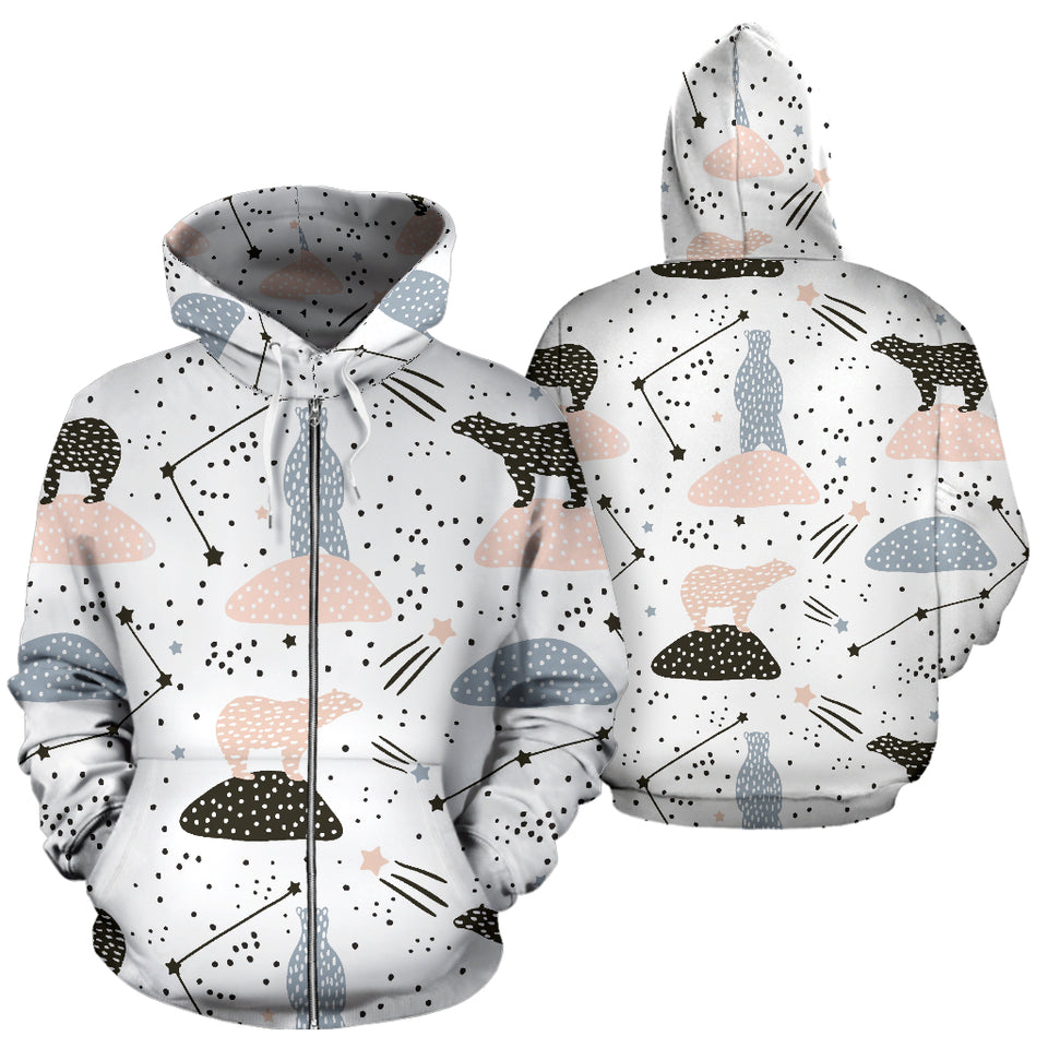 Polar Bears Star Poka Dot Pattern Zip Up Hoodie