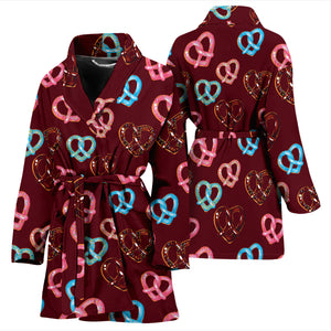 Pretzels Pattern Print Design 05 Women's Bathrobe