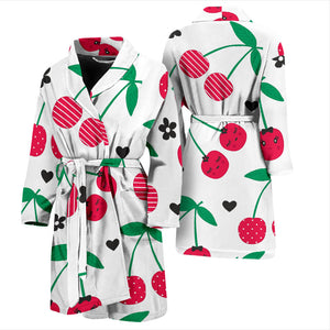 Cherry Pattern White Background Men'S Bathrobe