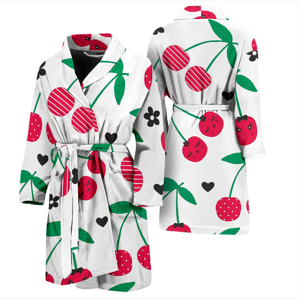 Cherry Pattern White Background Men'S Bathrobe
